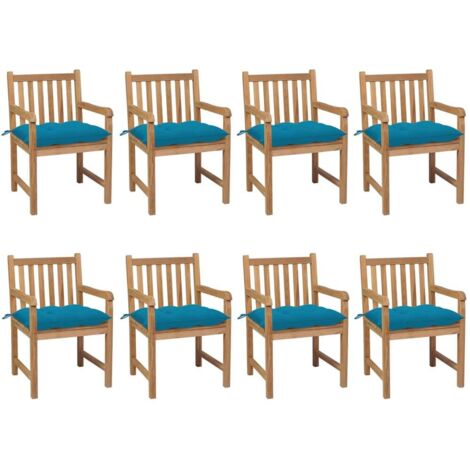 Gartenstühle 8 Stk. mit Hellblauen Kissen Massivholz Teak