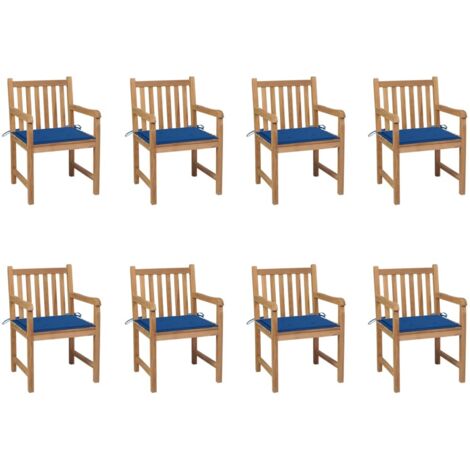 Gartenstühle 8 Stk. mit Königsblauen Kissen Teak Massivholz
