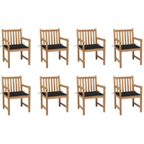 Gartenstühle 8 Stk. mit Schwarzen Kissen Massivholz Teak