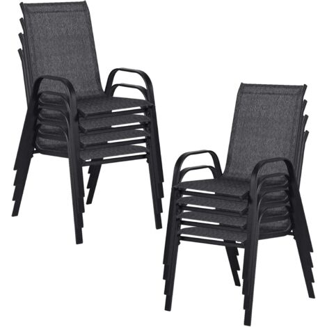 Gartenstühle 8 Stück Stapelstühle Gartenmöbel Textilene Stapelbar Pulverbeschichtetes Metall Wetterfest bis 135kg für Balkon Garten Terrasse Veranda 8 Grau
