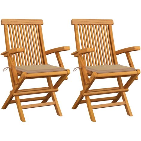 Gartenstühle mit Beige Kissen 2 Stk. Massivholz Teak