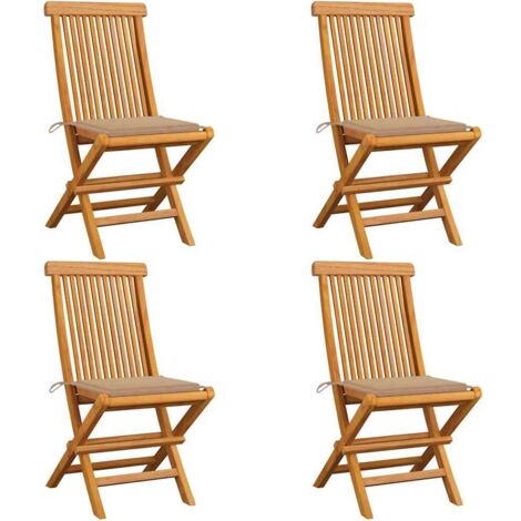 Gartenstühle mit Beige Kissen 4 Stk. Teak Massivholz