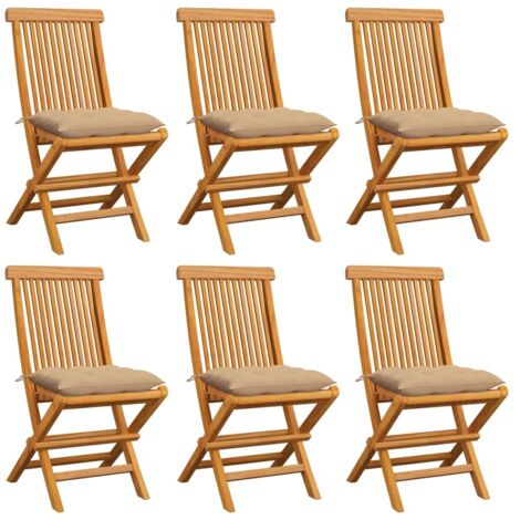 Gartenstühle mit Beige Kissen 6 Stk. Massivholz Teak vidaXL