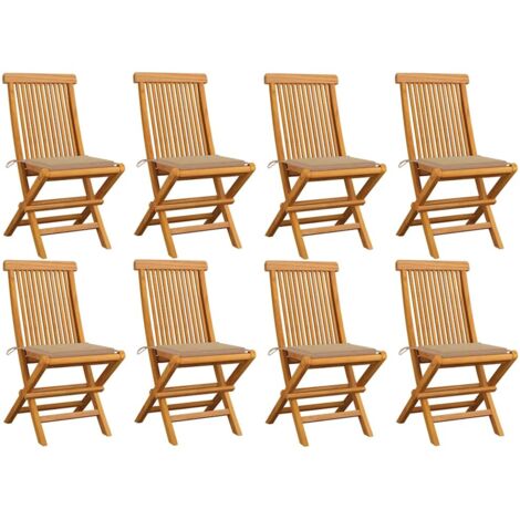 Gartenstühle mit Beigen Kissen 8 Stk. Massivholz Teak