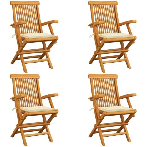 Gartenstühle mit Creme Kissen 4 Stk. Massivholz Teak