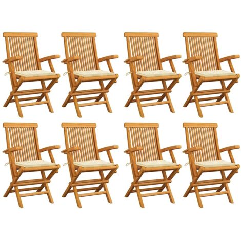 Gartenstühle mit Creme Kissen 8 Stk. Massivholz Teak