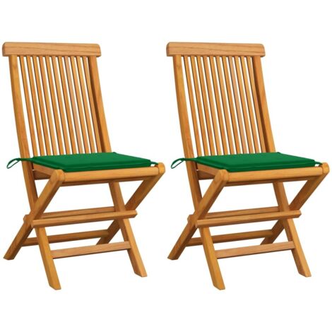 Gartenstühle mit Grünen Kissen 2 Stk. Massivholz Teak