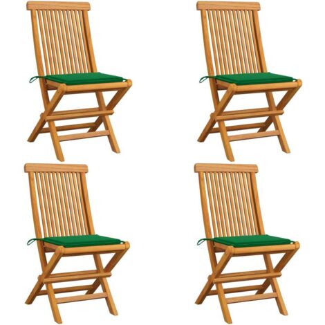 Gartenstühle mit Grünen Kissen 4 Stk. Teak Massivholz