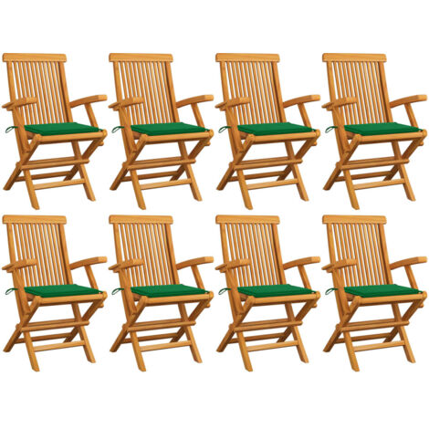 Gartenstühle mit Grünen Kissen 8 Stk. Massivholz Teak
