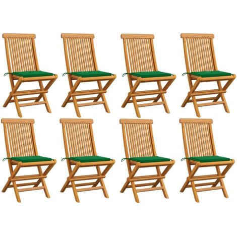 Gartenstühle mit Grünen Kissen 8 Stk. Massivholz Teak