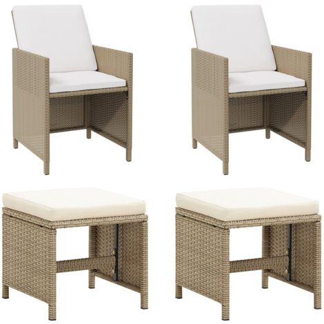 Gartenstühle mit Hockern im 2er Set, Geflecht Beige