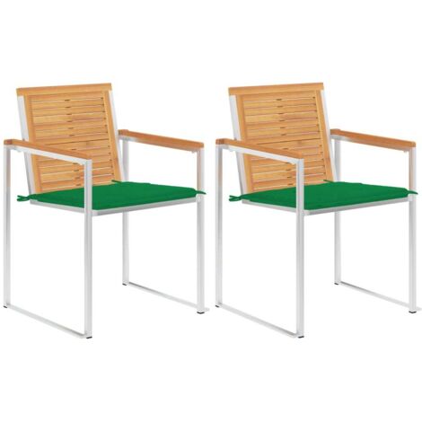 Gartenstühle mit Kissen 2 Stk. Massivholz Teak und Stahl