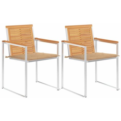 Gartenstühle mit Kissen 2 Stk. Massivholz Teak und Stahl