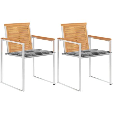 Gartenstühle mit Kissen 2 Stk. Massivholz Teak und Stahl