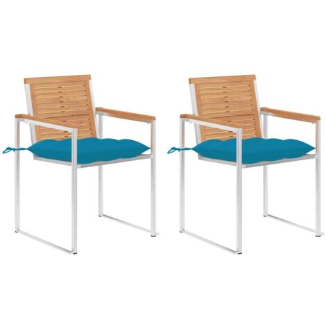 Gartenstühle mit Kissen 2 Stk. Massivholz Teak und Stahl