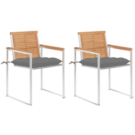 Gartenstühle mit Kissen 2 Stk. Massivholz Teak und Stahl