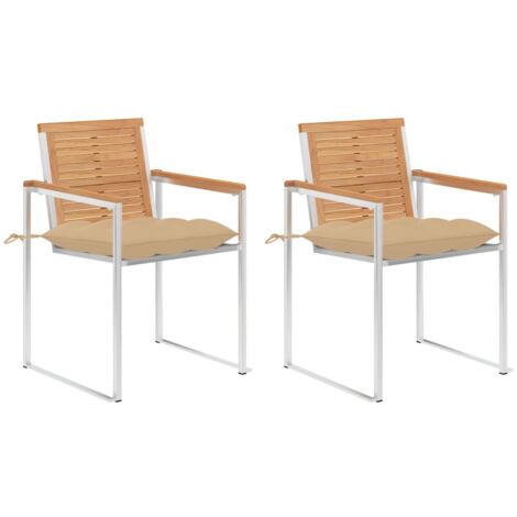 Gartenstühle mit Kissen 2 Stk. Massivholz Teak und Stahl