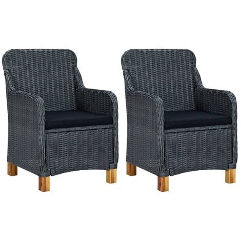 MINKUROW Gartenstühle mit Kissen 2 Stk. Poly Rattan Dunkelgrau vidaXL