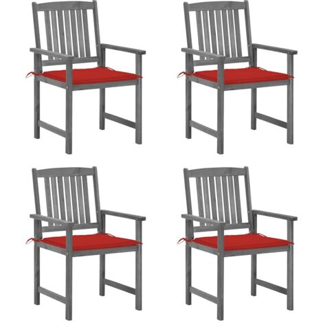Gartenstühle mit Kissen 4er Set Grau Akazienholz massiv