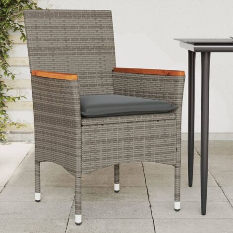 Gartenstühle mit Kissen im 2er-Set Grau Geflecht
