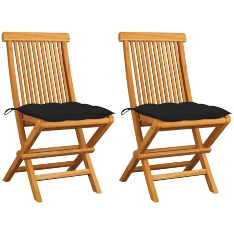 Gartenstühle mit Kissen Schwarz Set von 2 Teakholz massiv