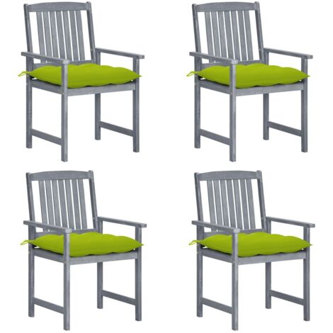 Gartenstühle mit Kissen, Set von 4, Grau, Akazienholz massiv