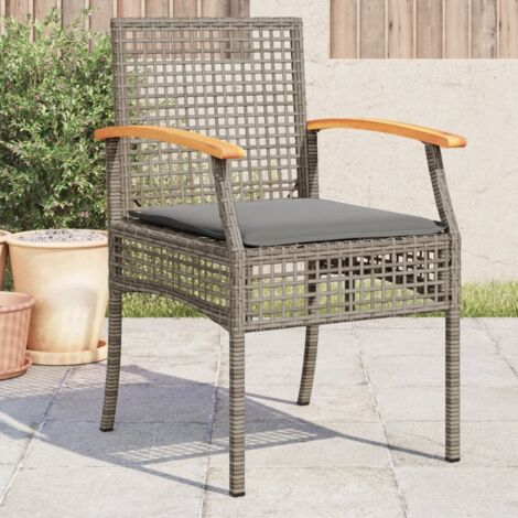 Gartenstühle mit Kissen, Set von 4, graue, geflochtene Resine, Akazie