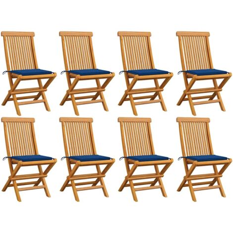 Gartenstühle mit Königsblauen Kissen 8 Stk. Massivholz Teak vidaXL