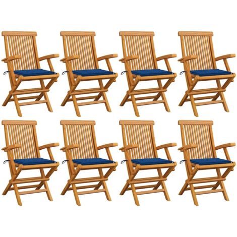 Gartenstühle mit Königsblauen Kissen 8 Stk. Massivholz Teak vidaXL