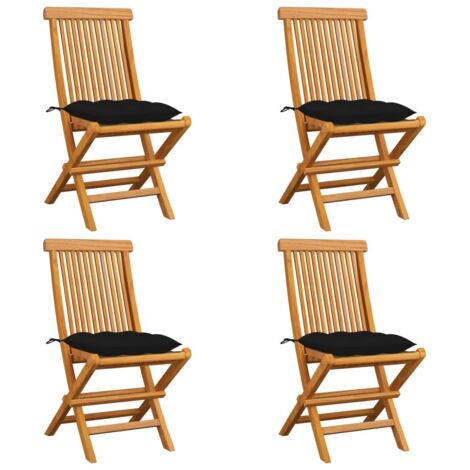Gartenstühle mit Schwarzen Kissen 4 Stk. Massivholz Teak
