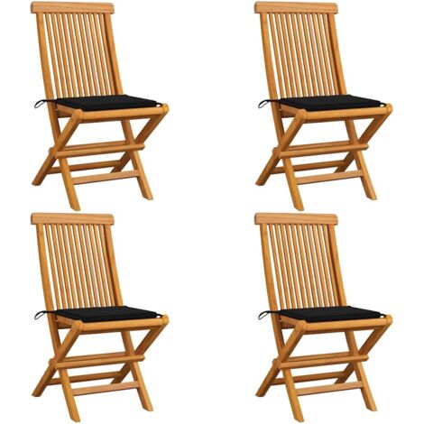 Gartenstühle mit Schwarzen Kissen 4 Stk. Teak Massivholz