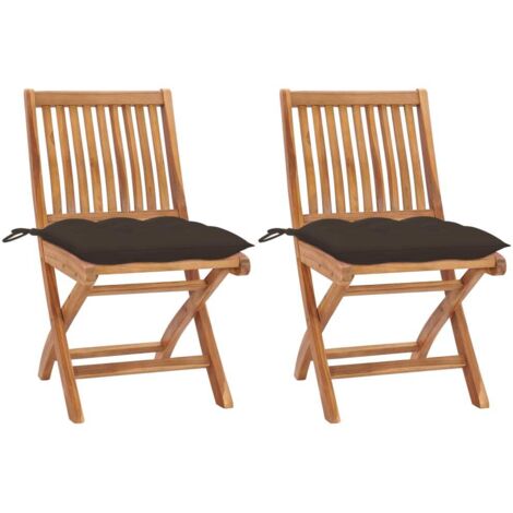 Gartenstühle Set von 2 mit taupefarbenen Kissen, Massives Teakholz