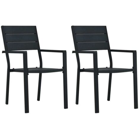 Gartenstühle-Set von 2 Schwarz PEHD Holzoptik