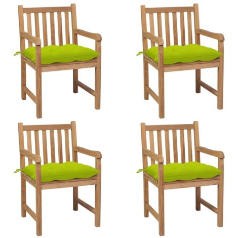 Gartenstühle Set von 4 mit leuchtend grünen Kissen aus solidem Teakholz
