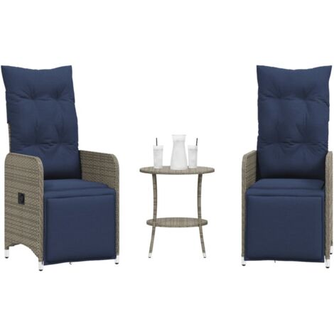 Gartenstühle Verstellbar 2 Stk. mit Tisch Grau Poly Rattan vidaXL