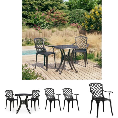 Gartenstühle - vidaXL 3-tlg. Bistro-Set Aluminiumguss Schwarz - Gartenmöbel Set