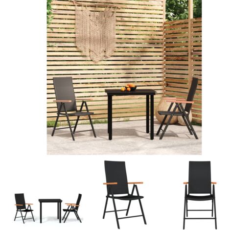 Gartenstühle - vidaXL 3-tlg. Garten-Essgruppe Schwarz - Gartenstuhl
