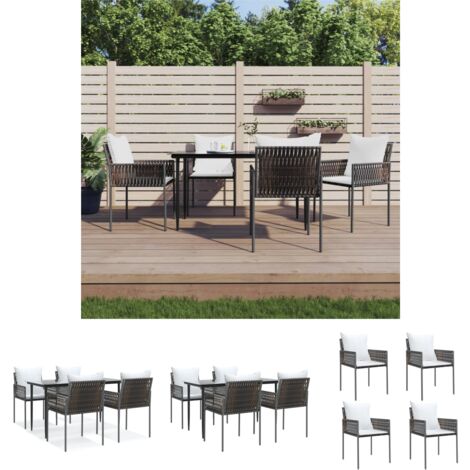 Gartenstühle - vidaXL 5-tlg. Garten-Essgruppe mit Kissen Poly Rattan und Stahl - Gartenesszimmer
