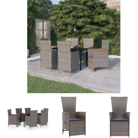 Gartenstühle - vidaXL 7-tlg. Garten-Essgruppe mit Auflagen Grau - Terrassentisch
