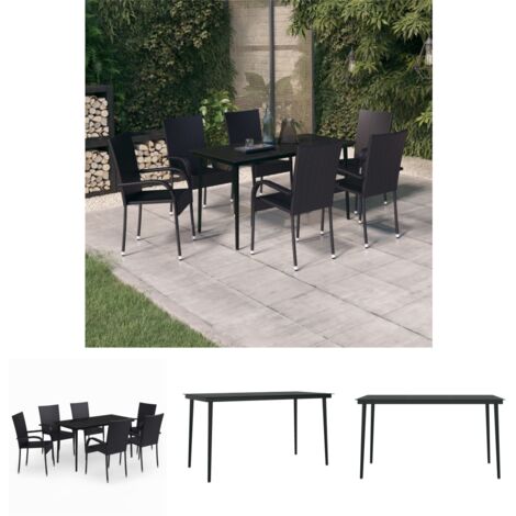 Gartenstühle - vidaXL 7-tlg. Garten-Essgruppe Schwarz - Garten-Tisch