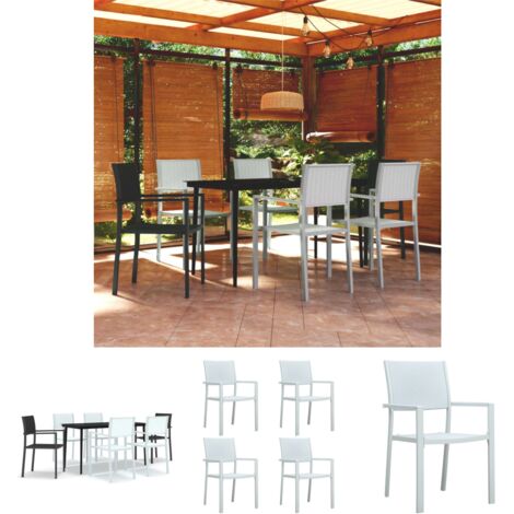 Gartenstühle - vidaXL 7-tlg. Garten-Essgruppe Schwarz und Weiß - Gartenstuhl
