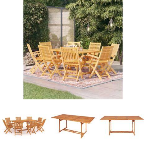 Gartenstühle - vidaXL 9-tlg. Garten-Essgruppe Massivholz Teak - Terrassenmöbel