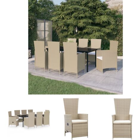 Gartenstühle - vidaXL 9-tlg. Garten-Essgruppe mit Auflagen Beige - Gartenstuhl
