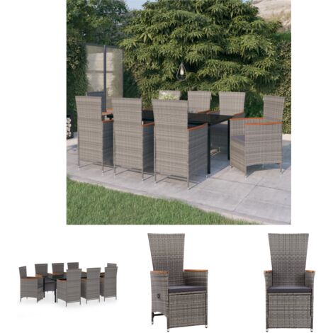 Gartenstühle - vidaXL 9-tlg. Garten-Essgruppe mit Auflagen Grau - Gartenstuhl
