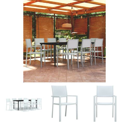 Gartenstühle - vidaXL 9-tlg. Garten-Essgruppe Weiß - Rattan-Stühle