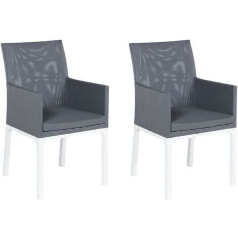 Gartenstuhl 2er Set Grau und Weiß Aluminium mit Stoffbezug Armlehnen Schnell Trocknender Schaumstoff Modern Outdoor Indoor Terrasse Balkon