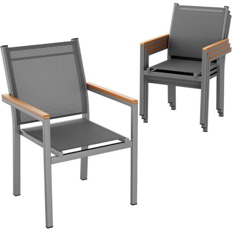Gartenstuhl 4er Set, Aluminium, Stapelbarer Esszimmerstuhl Textilene, WPC Handlauf, Balkonstühle, für Terrasse, Balkon, Terrasse, Pool, Restaurants, Wetterfest, Grau