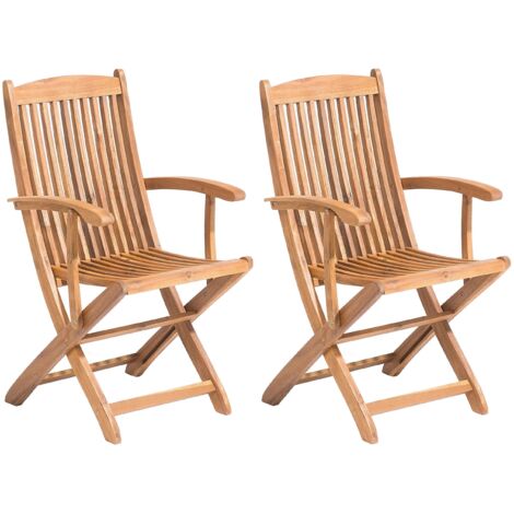 Gartenstuhl Akazienholz 2er Set mit Armlehnen hellbraun MAUI Gartenstuhl Akazienholz 2er Set mit Armlehnen hellbraun MAUI