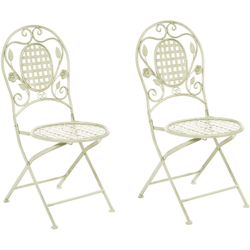 Beliani - Gartenstuhl Hellgrün Metall 2er Set Zusammenklappbar Balkon Terrasse Garten Romantisch