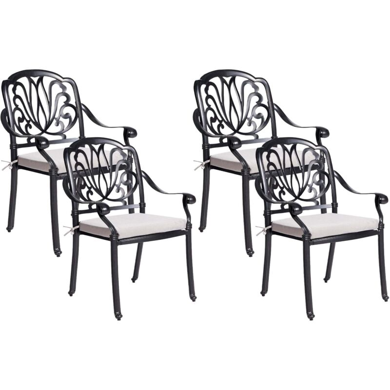 Beliani Stuhl 4er Set Gartenstuhl Balkonstuhl Aluminium 4 Sitzkissen Schwarz